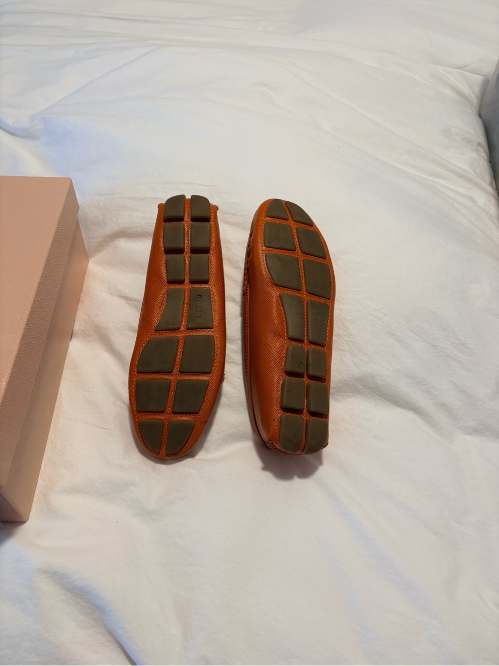 Prada Orange Saffiano Leather Moccasin Loafers - Picture 4 of 5